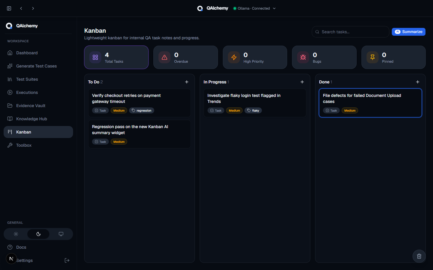 QAlchemy Kanban board