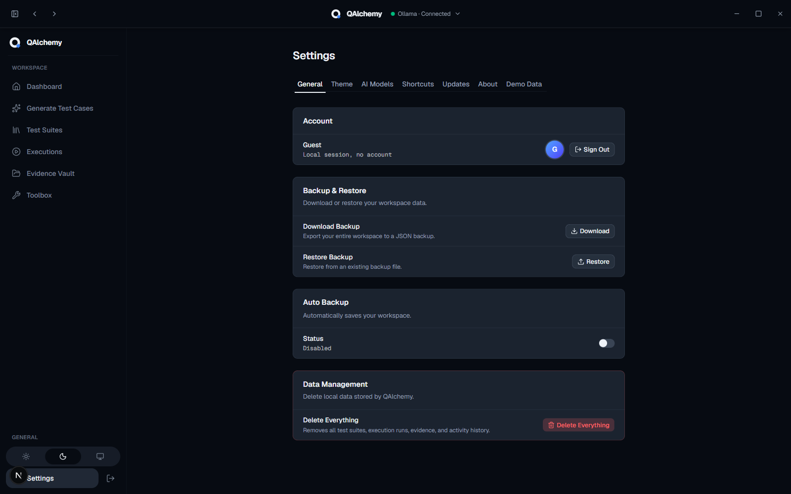 QAlchemy settings screen